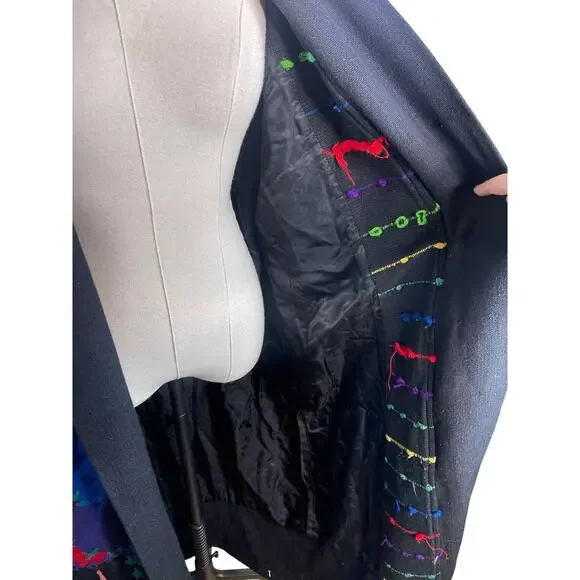 RARE! Vintage 90s COOGI Mens S Woven 3D Sweater Coat Long Duster Cardigan Black - Picture 8 of 16